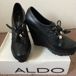 ALDO Roder Black Platform Wedge Shoes Tassel Goth Punk SIZE 6.5  (37 womens)
